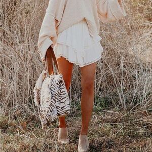 Cream Sweater and White Skirt Outfit